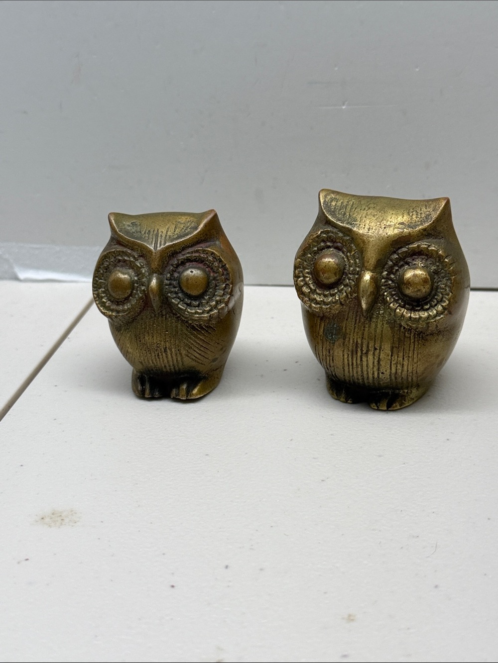 2 Imperial Brass Owl Figurines, 3” & 2 1/2”,